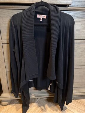 Juicy Couture Black Ribbed Shawl Collar Drape Cardigan